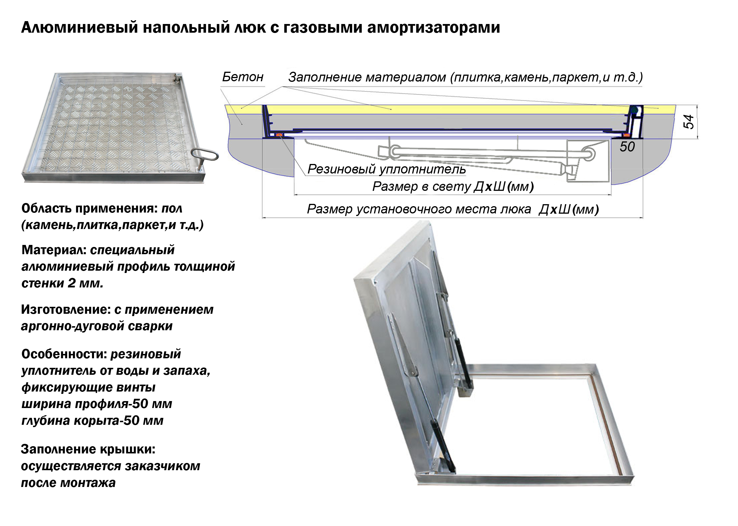 Напольные люки с амортизаторами